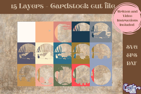 Summer Svg Shadow Box, 3D Layered Ocean View Vacation File SVG Crafty Mama Studios 