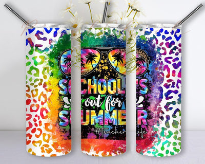 Summer Teacher tumbler wrap PNG 20oz skinny Teacher tumbler sublimation waterslide Png wrap Schools Out For Summer download Sublimation PixelChick 
