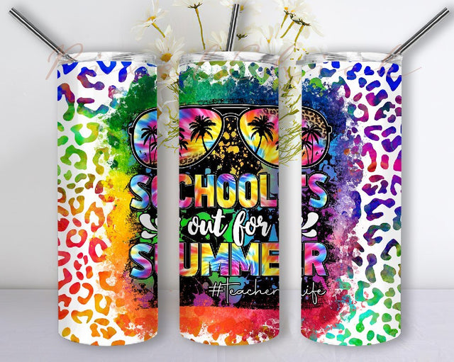 Summer Teacher tumbler wrap PNG 20oz skinny Teacher tumbler sublimation waterslide Png wrap Schools Out For Summer download Sublimation PixelChick 