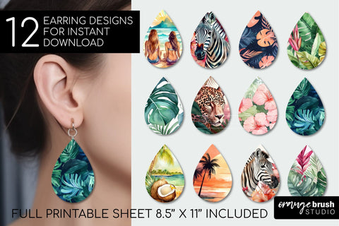 Summer Teardrop Earrings Bundle Sublimation Designs Sublimation OrangeBrushStudio 