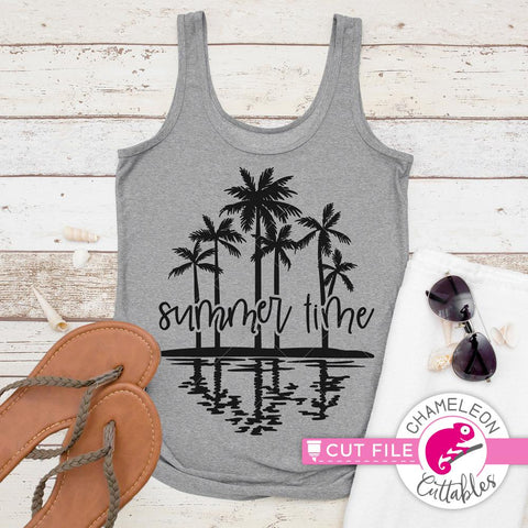 Summer Time Palm Trees - Beach - Shirt - Vacation - Palm Tree - SVG SVG Chameleon Cuttables 