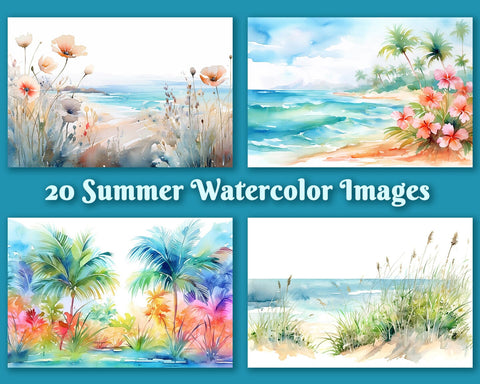 Summer Tropical Beach Watercolor, Palm Trees, JPG Sublimation nikola 