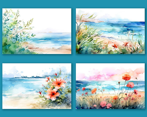 Summer Tropical Beach Watercolor, Palm Trees, JPG Sublimation nikola 