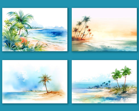 Summer Tropical Beach Watercolor, Palm Trees, JPG Sublimation nikola 