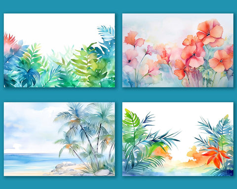 Summer Tropical Beach Watercolor, Palm Trees, JPG Sublimation nikola 