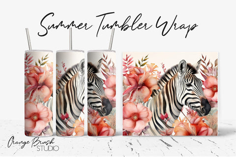 Summer Tumbler Sublimation Design, Tropical Tumbler Wrap Sublimation OrangeBrushStudio 