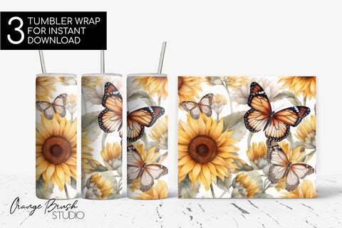 Summer Tumbler Sublimation Designs, Butterfly Tumbler Wrap Sublimation OrangeBrushStudio 