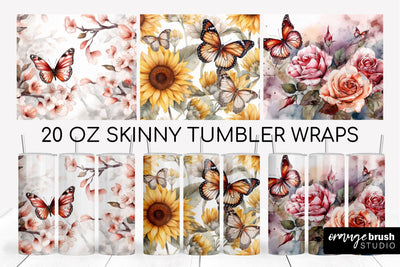 Summer Tumbler Sublimation Designs, Butterfly Tumbler Wrap Sublimation OrangeBrushStudio 