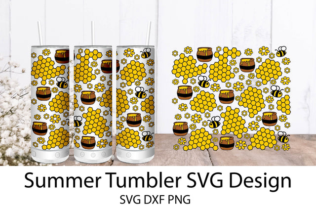 Summer Tumbler. Summer SVG. Bee and Honey. Tumbler Wrap SVG. SVG Samaha Design 