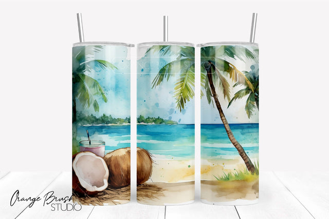 Summer Tumbler Wrap, Beach Tumbler Sublimation Design Sublimation OrangeBrushStudio 