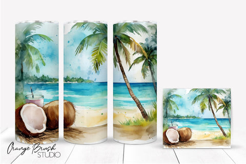 Summer Tumbler Wrap, Beach Tumbler Sublimation Design Sublimation OrangeBrushStudio 