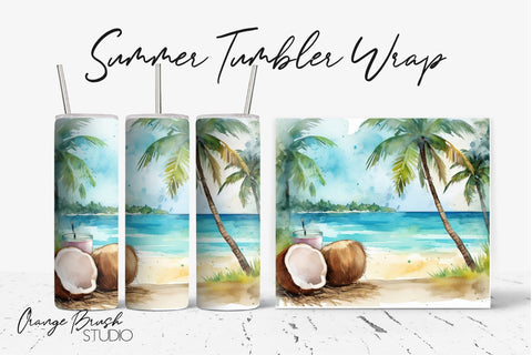 Summer Tumbler Wrap, Beach Tumbler Sublimation Design Sublimation OrangeBrushStudio 