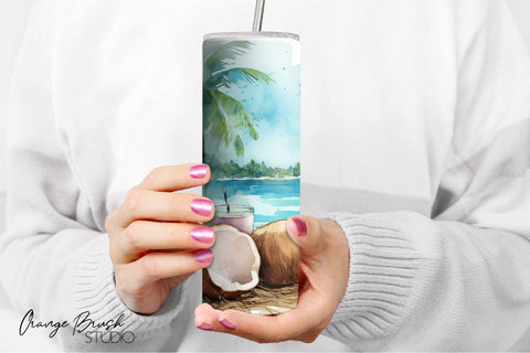 Summer Tumbler Wrap, Beach Tumbler Sublimation Design Sublimation OrangeBrushStudio 