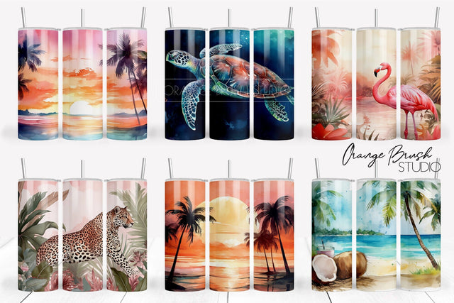 Summer Tumbler Wrap Bundle 6 PNG Sublumation Design Sublimation OrangeBrushStudio 