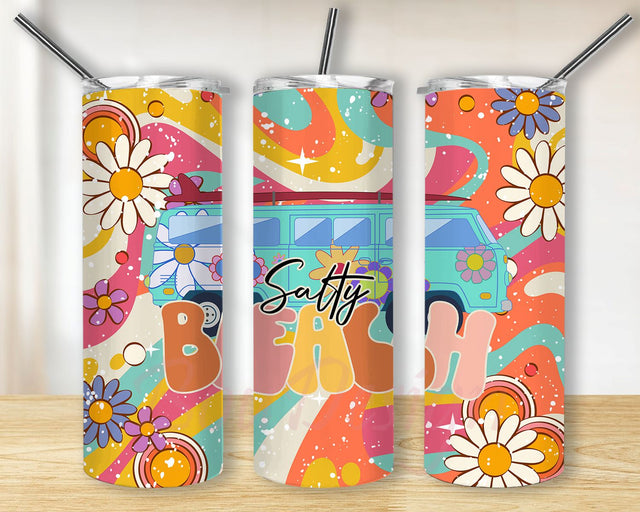 Summer Tumbler Wrap, Retro 20oz skinny tumbler, Summer PNG Sublimation Design, Summer Tumbler Design, Salty Beach tumbler wrap Sublimation BouDesign 