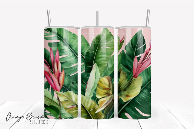 Summer Tumbler Wrap, Tropical Leaves Sublimation Design Sublimation OrangeBrushStudio 