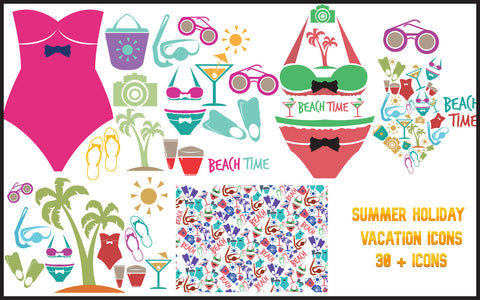 Summer Vacation 30 icons Objects SVG naemmiah021 