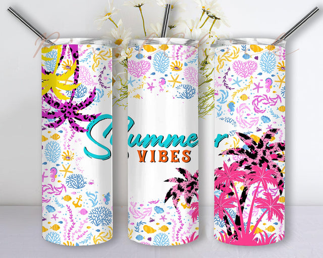 Summer Vibes 20oz Skinny Tumbler, Leopard Palm Trees Tumbler Png, Beach Vacation Tumbler Design, Ocean Tumbler Wrap, Summer Sublimation Png, Instant Download Sublimation PixelChick 