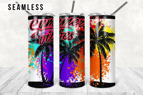 Summer Vibes 20oz Skinny Tumbler Sublimation, Beach Tumbler Design Straight & Tapered PNG Sublimation TumblersByPhill 