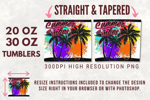 Summer Vibes 20oz Skinny Tumbler Sublimation, Beach Tumbler Design Straight & Tapered PNG Sublimation TumblersByPhill 