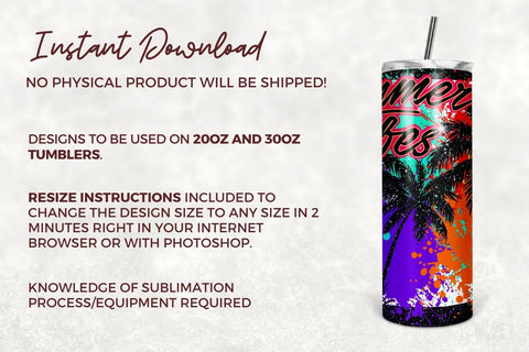 Summer Vibes 20oz Skinny Tumbler Sublimation, Beach Tumbler Design Straight & Tapered PNG Sublimation TumblersByPhill 