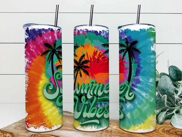 Summer Vibes 20oz Skinny Tumbler, Summer Beach Tumbler Design, Tye Die Tumbler Wrap, Summer Vacation Tumbler Png, Beach Life Sublimation Design, Instant Download Sublimation iStyleDesign 