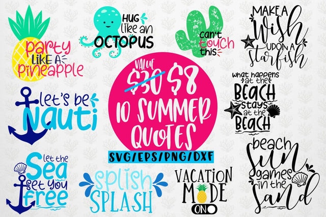 Summer Vibes Bundle - 10 Svg EPS DXF PNG Cut File SVG CoralCutsSVG