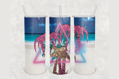 Summer Vibes Glitter Palms Tumbler sublimation design 20 oz skinny tumbler wrap Sublimation BambinaCreations 