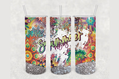 Summer Vibes Glitter Tumbler sublimation design 20 oz skinny tumbler wrap Sublimation BambinaCreations 