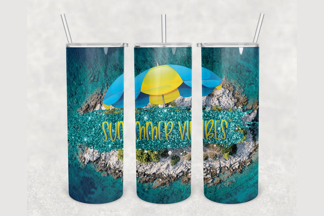 Summer Vibes Glitter Tumbler sublimation design 20 oz skinny tumbler wrap Sublimation BambinaCreations 
