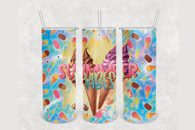 Summer Vibes Ice Cream Tumbler sublimation design 20 oz skinny tumbler wrap Sublimation BambinaCreations 