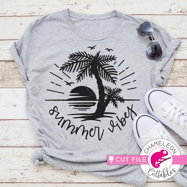 Summer Vibes Paradise - Beach - Summer - Vacation - Palm trees - SVG SVG Chameleon Cuttables 