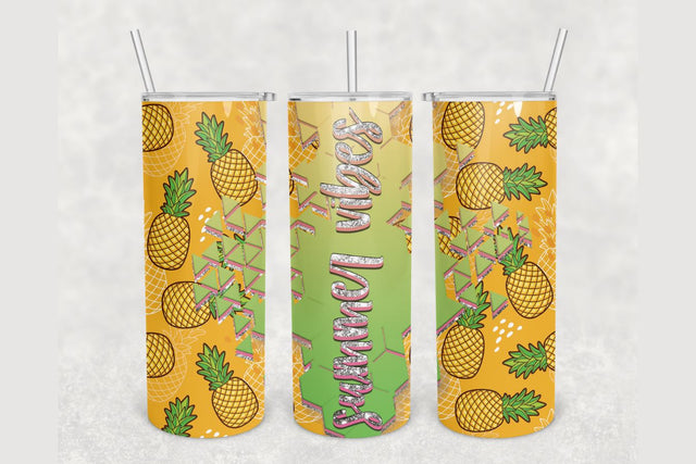 Summer Vibes Pineapple Tumbler sublimation design 20 oz skinny tumbler wrap Sublimation BambinaCreations 