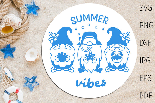 Summer vibes quote, Summer gnomes svg, beach gnomes, summer round sign svg SVG Digital Rainbow Shop 