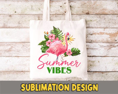 Summer vibes sublimation design. Watercolor flamingo and Tropical leaves illustration Sublimation sassyprint 