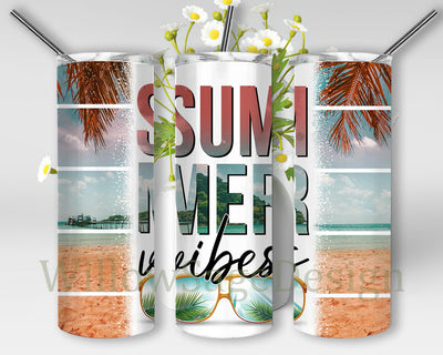 Summer Vibes Sunglasses Tumbler Template, Beach Tumbler Wrap, Summer 20oz Skinny Tumbler, Vacation Tumbler Design, Beach Life Design Png, Instant Download Sublimation WillowSageDesign 