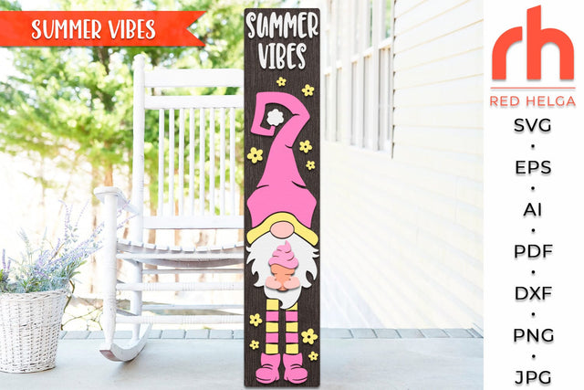 Summer Vibes SVG, Porch Board Cut File, Gnome with Ice Cream DXF, Layered Welcome Sign SVG RedHelgaArt 