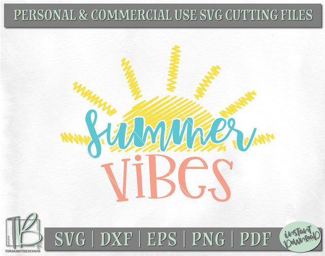 Summer Vibes SVG, Summer Quote SVG, Beach SVG, Scribble Sun SVG SVG TB Designs 