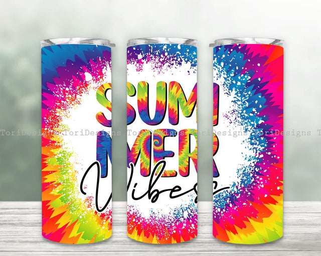 Summer Vibes Tie Dye 20oz Skinny Tumbler Sublimation Designs, Tie Dye Tumbler Sublimation Wrap PNG Sublimation ToriDesigns 