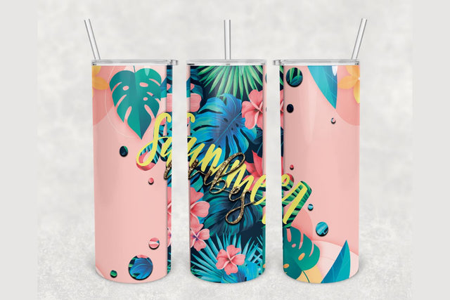 Summer Vibes Tropical Palms Tumbler sublimation design 20 oz skinny tumbler wrap Sublimation BambinaCreations 