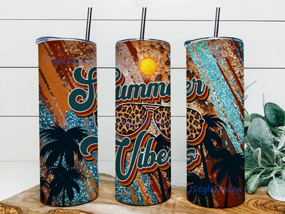 Summer Vibes Tumbler Png, Summertime Vacation 20oz Skinny Tumbler, Beach Summer Tumbler Wrap, Beach Glitter Tumbler Straight Sublimation iStyleDesign 