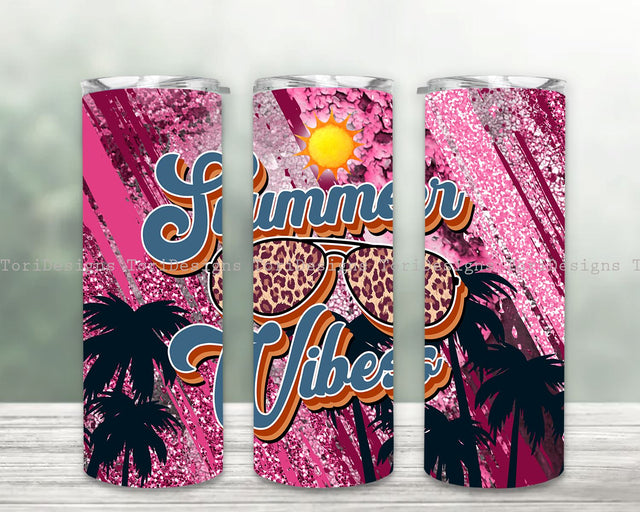 Summer Vibes Tumbler Png, Summertime Vacation 20Oz Skinny Tumbler, Beach Summer Tumbler Wrap, Beach Glitter Tumbler Sublimation ToriDesigns 