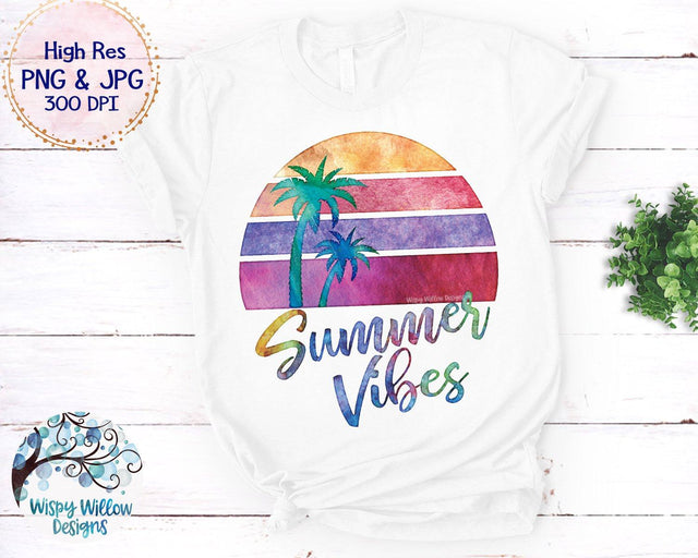Summer Vibes Watercolor PNG | Sublimation | Clip art Sublimation Wispy Willow Designs 