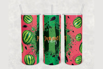 Summer Vibes Watermelon Glitter Tumbler sublimation design 20 oz skinny tumbler wrap Sublimation BambinaCreations 