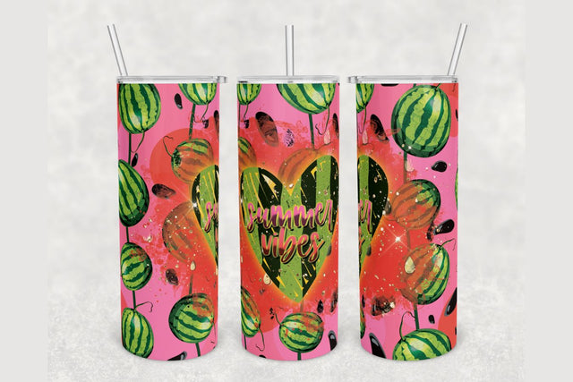 Summer Vibes Watermelon Heart Tumbler sublimation design 20 oz skinny tumbler wrap Sublimation BambinaCreations 