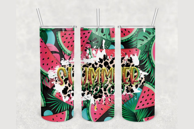 Summer Vibes Watermelon Tumbler sublimation design 20 oz skinny tumbler wrap Sublimation BambinaCreations 