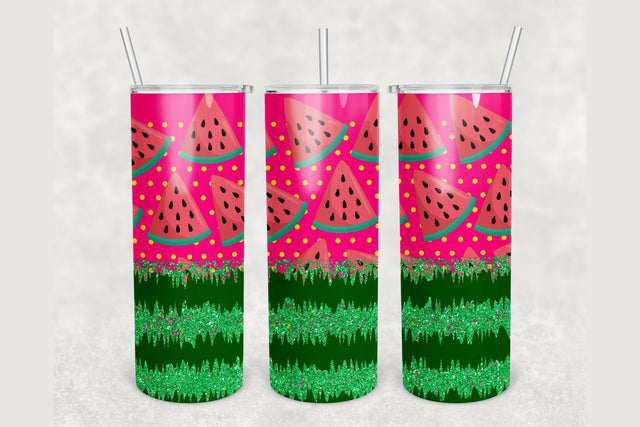 Summer Watermelon Glitter Tumbler sublimation design 20 oz skinny tumbler wrap Sublimation BambinaCreations 