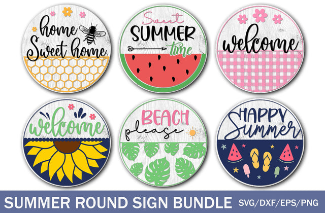 Summer Welcome Sign Bundle, Round Door Hanger SVG, Summer Sign Svg, Farmhouse Summer Door Decor, Glowforge, Png, Dxf, Svg Files for Cricut SVG MD mominul islam 