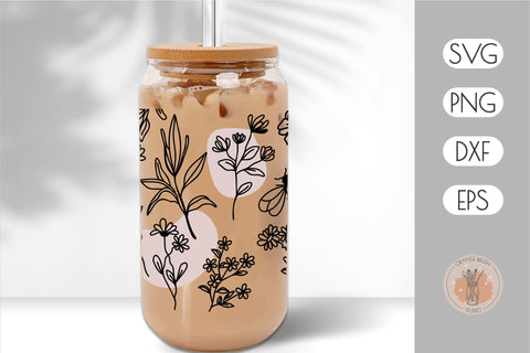 Summer Wildflowers SVG Can Glass Wrap 16 Oz Libbey Can Glass SVG OrangeBrushStudio 