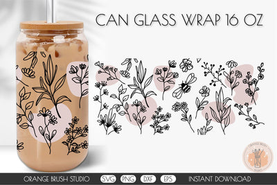 Summer Wildflowers SVG Can Glass Wrap 16 Oz Libbey Can Glass SVG OrangeBrushStudio 
